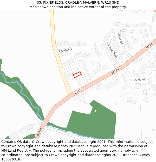 35, PIXIEFIELDS, CRADLEY, MALVERN, WR13 5ND: Location map and indicative extent of plot