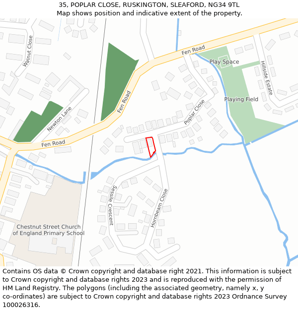 35, POPLAR CLOSE, RUSKINGTON, SLEAFORD, NG34 9TL: Location map and indicative extent of plot