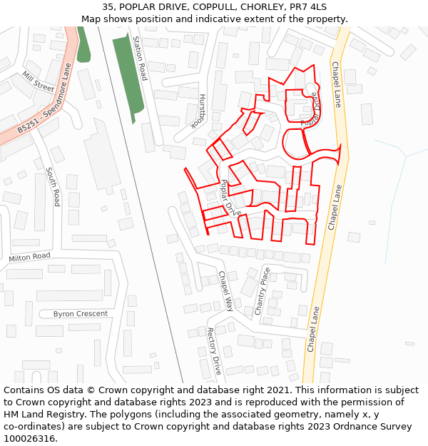 35, POPLAR DRIVE, COPPULL, CHORLEY, PR7 4LS: Location map and indicative extent of plot