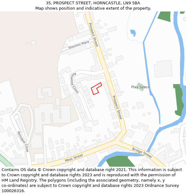 35, PROSPECT STREET, HORNCASTLE, LN9 5BA: Location map and indicative extent of plot