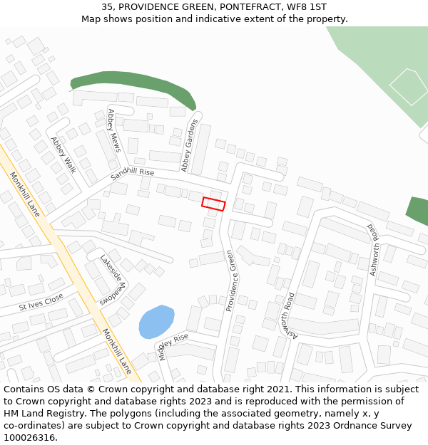 35, PROVIDENCE GREEN, PONTEFRACT, WF8 1ST: Location map and indicative extent of plot