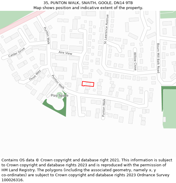 35, PUNTON WALK, SNAITH, GOOLE, DN14 9TB: Location map and indicative extent of plot