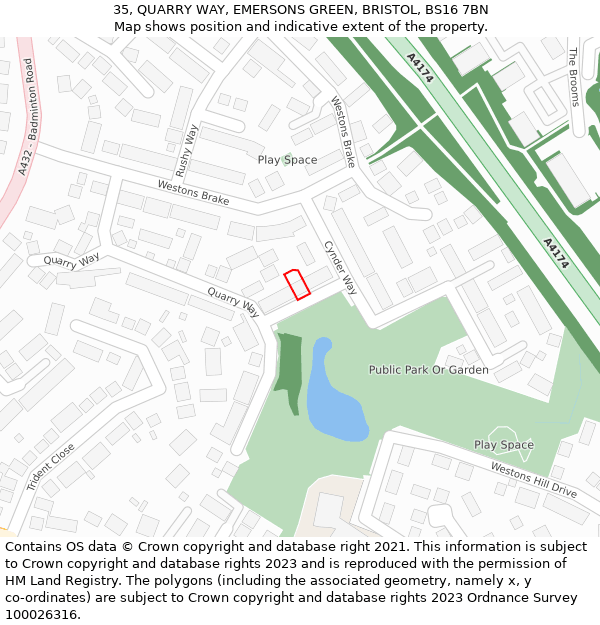 35, QUARRY WAY, EMERSONS GREEN, BRISTOL, BS16 7BN: Location map and indicative extent of plot