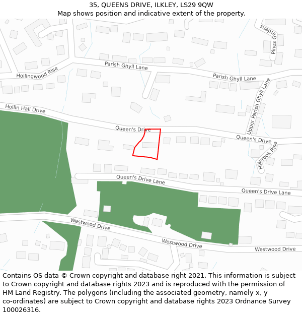 35, QUEENS DRIVE, ILKLEY, LS29 9QW: Location map and indicative extent of plot