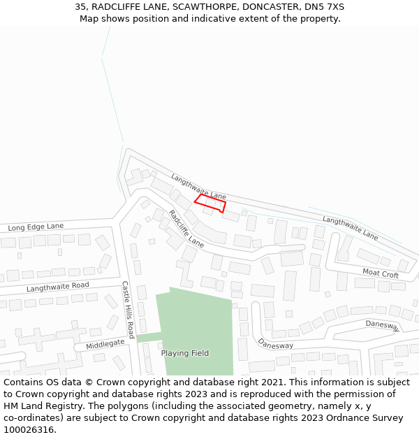 35, RADCLIFFE LANE, SCAWTHORPE, DONCASTER, DN5 7XS: Location map and indicative extent of plot