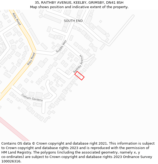 35, RAITHBY AVENUE, KEELBY, GRIMSBY, DN41 8SH: Location map and indicative extent of plot