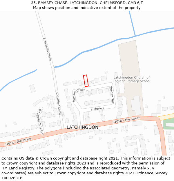 35, RAMSEY CHASE, LATCHINGDON, CHELMSFORD, CM3 6JT: Location map and indicative extent of plot