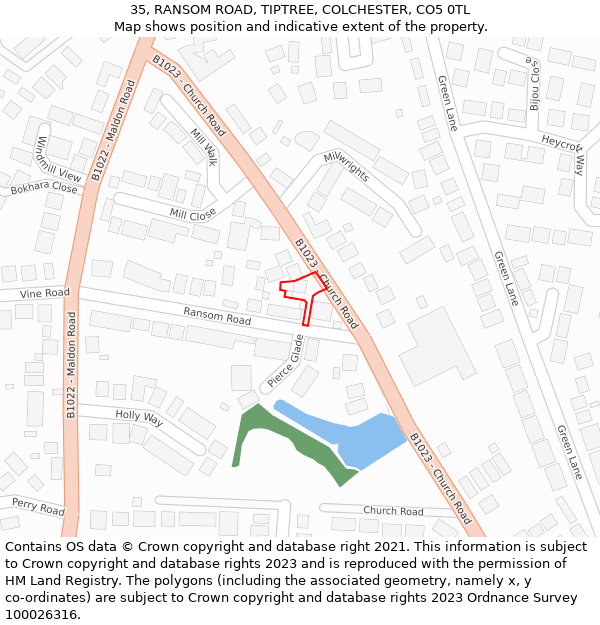 35, RANSOM ROAD, TIPTREE, COLCHESTER, CO5 0TL: Location map and indicative extent of plot