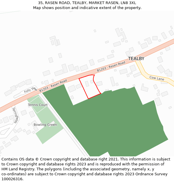 35, RASEN ROAD, TEALBY, MARKET RASEN, LN8 3XL: Location map and indicative extent of plot