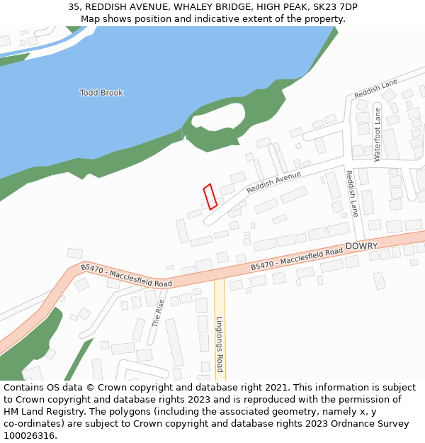 35, REDDISH AVENUE, WHALEY BRIDGE, HIGH PEAK, SK23 7DP: Location map and indicative extent of plot