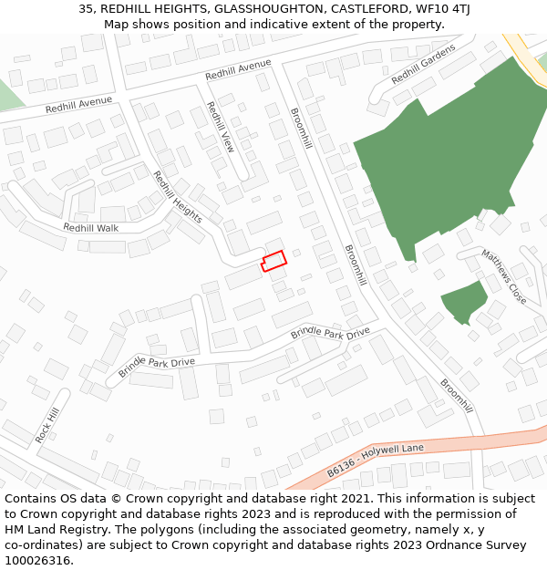 35, REDHILL HEIGHTS, GLASSHOUGHTON, CASTLEFORD, WF10 4TJ: Location map and indicative extent of plot