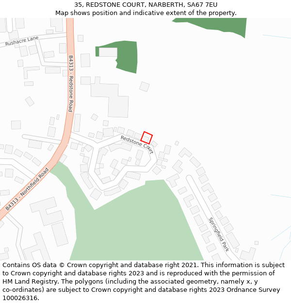 35, REDSTONE COURT, NARBERTH, SA67 7EU: Location map and indicative extent of plot