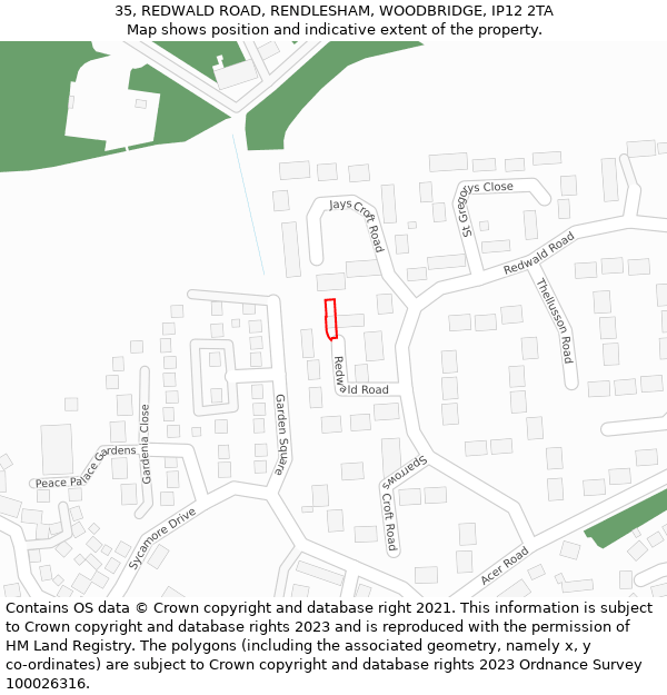 35, REDWALD ROAD, RENDLESHAM, WOODBRIDGE, IP12 2TA: Location map and indicative extent of plot