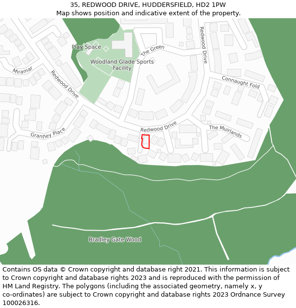 35, REDWOOD DRIVE, HUDDERSFIELD, HD2 1PW: Location map and indicative extent of plot