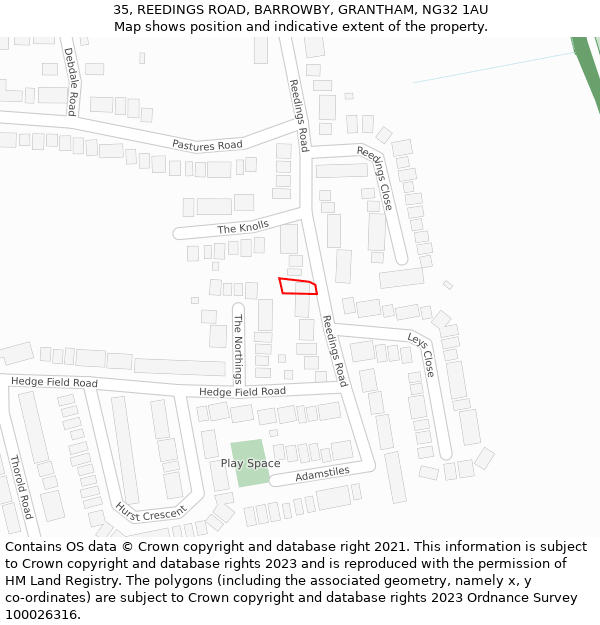 35, REEDINGS ROAD, BARROWBY, GRANTHAM, NG32 1AU: Location map and indicative extent of plot