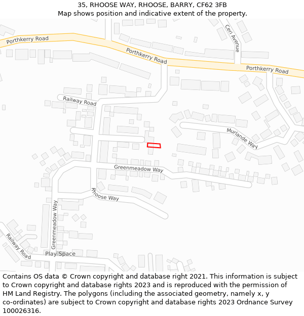 35, RHOOSE WAY, RHOOSE, BARRY, CF62 3FB: Location map and indicative extent of plot