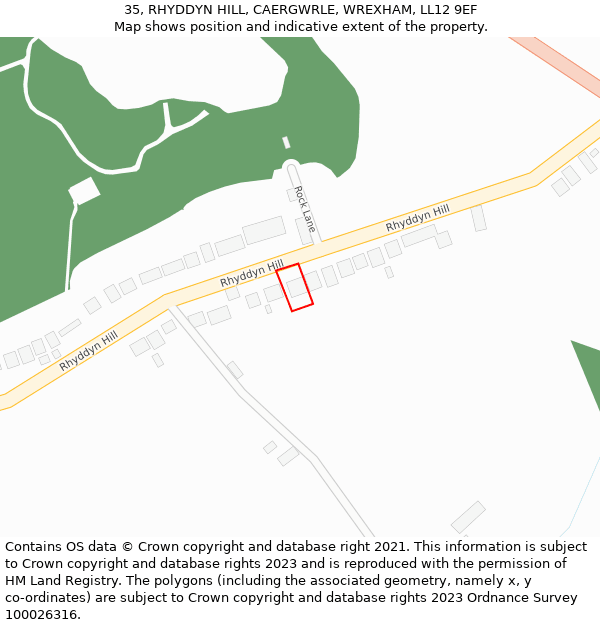 35, RHYDDYN HILL, CAERGWRLE, WREXHAM, LL12 9EF: Location map and indicative extent of plot