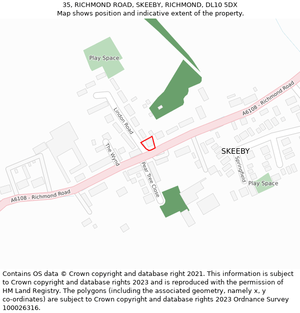 35, RICHMOND ROAD, SKEEBY, RICHMOND, DL10 5DX: Location map and indicative extent of plot