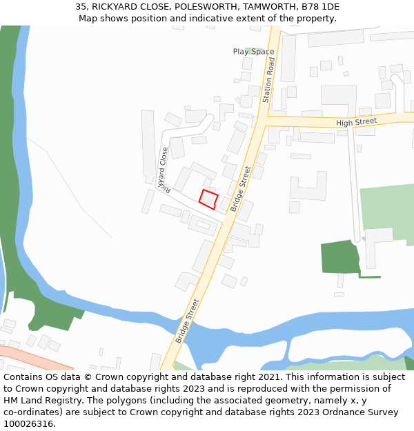 35, RICKYARD CLOSE, POLESWORTH, TAMWORTH, B78 1DE: Location map and indicative extent of plot