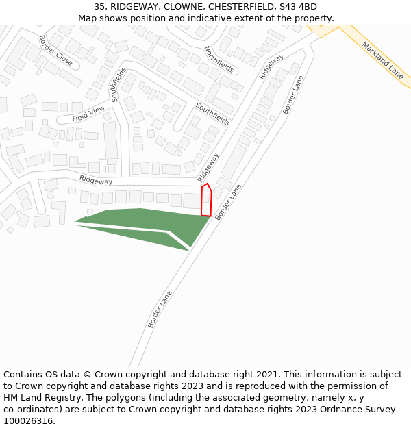 35, RIDGEWAY, CLOWNE, CHESTERFIELD, S43 4BD: Location map and indicative extent of plot