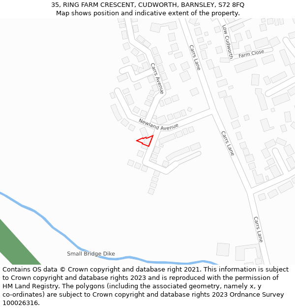35, RING FARM CRESCENT, CUDWORTH, BARNSLEY, S72 8FQ: Location map and indicative extent of plot