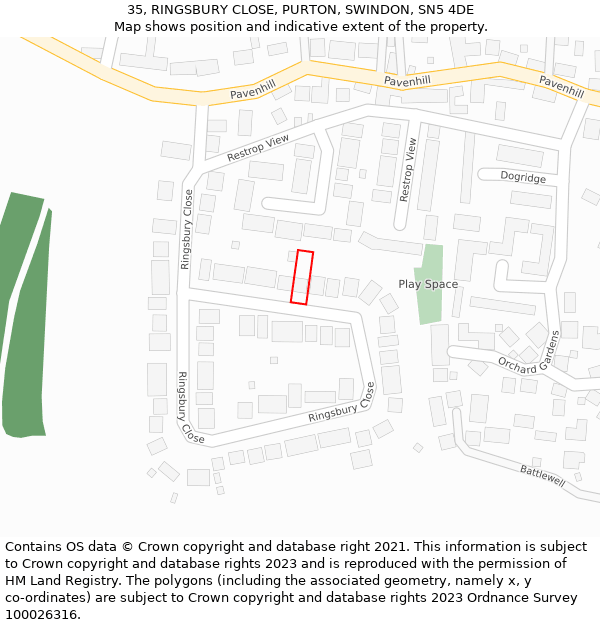 35, RINGSBURY CLOSE, PURTON, SWINDON, SN5 4DE: Location map and indicative extent of plot