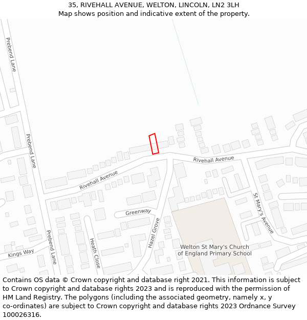35, RIVEHALL AVENUE, WELTON, LINCOLN, LN2 3LH: Location map and indicative extent of plot