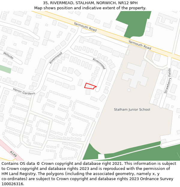 35, RIVERMEAD, STALHAM, NORWICH, NR12 9PH: Location map and indicative extent of plot