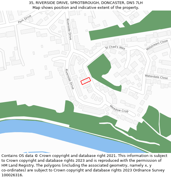 35, RIVERSIDE DRIVE, SPROTBROUGH, DONCASTER, DN5 7LH: Location map and indicative extent of plot