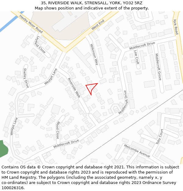 35, RIVERSIDE WALK, STRENSALL, YORK, YO32 5RZ: Location map and indicative extent of plot