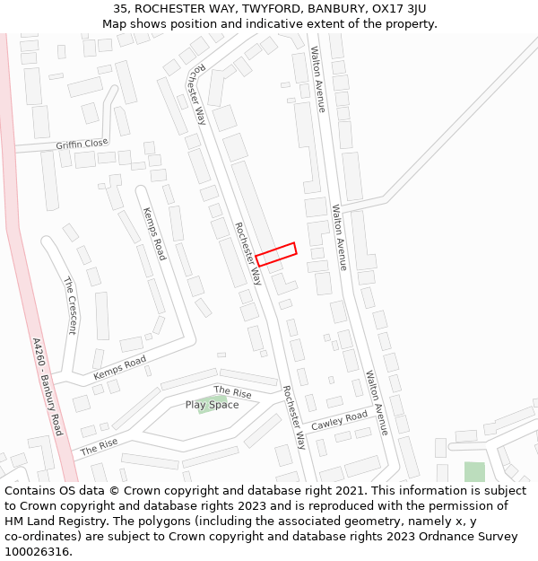 35, ROCHESTER WAY, TWYFORD, BANBURY, OX17 3JU: Location map and indicative extent of plot