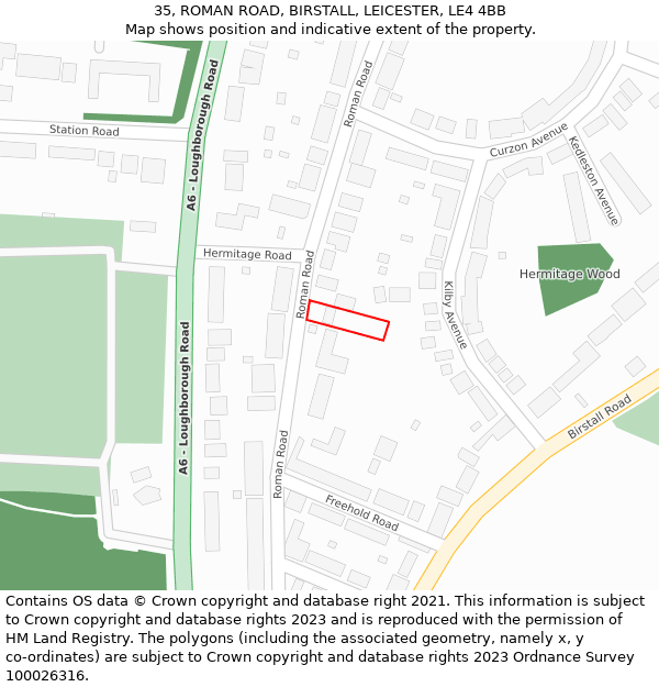 35, ROMAN ROAD, BIRSTALL, LEICESTER, LE4 4BB: Location map and indicative extent of plot