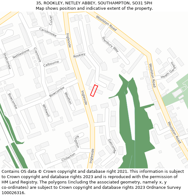 35, ROOKLEY, NETLEY ABBEY, SOUTHAMPTON, SO31 5PH: Location map and indicative extent of plot