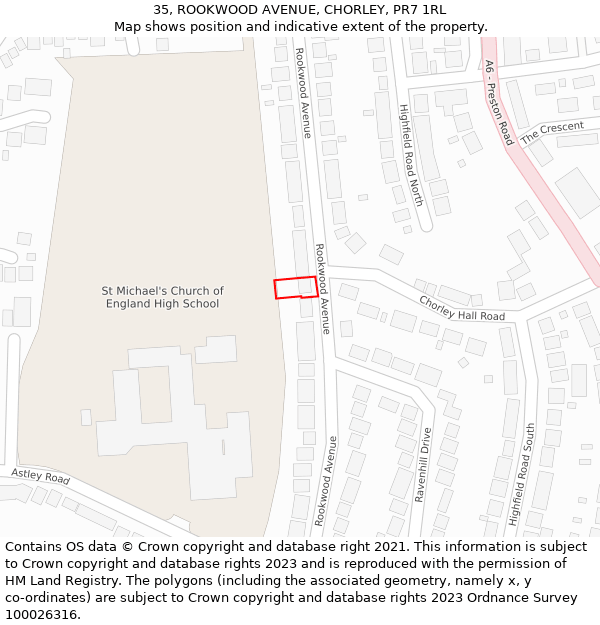 35, ROOKWOOD AVENUE, CHORLEY, PR7 1RL: Location map and indicative extent of plot