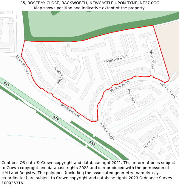 35, ROSEBAY CLOSE, BACKWORTH, NEWCASTLE UPON TYNE, NE27 0GG: Location map and indicative extent of plot