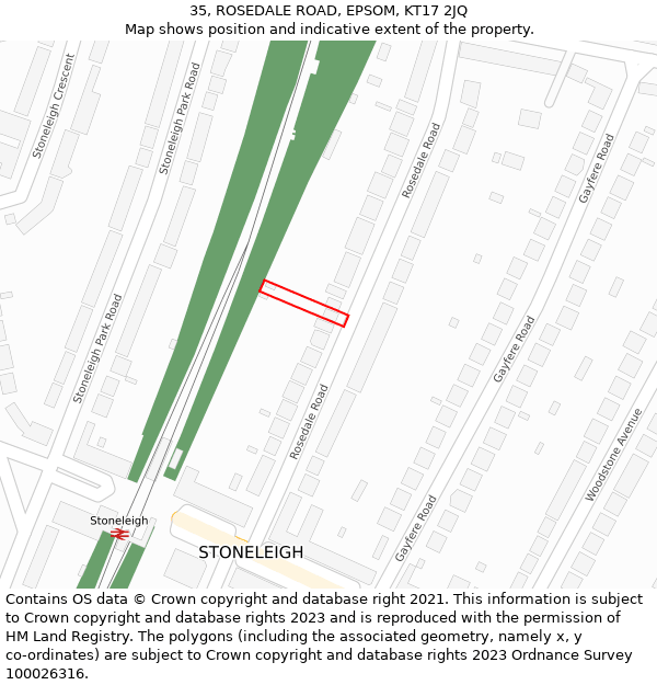 35, ROSEDALE ROAD, EPSOM, KT17 2JQ: Location map and indicative extent of plot