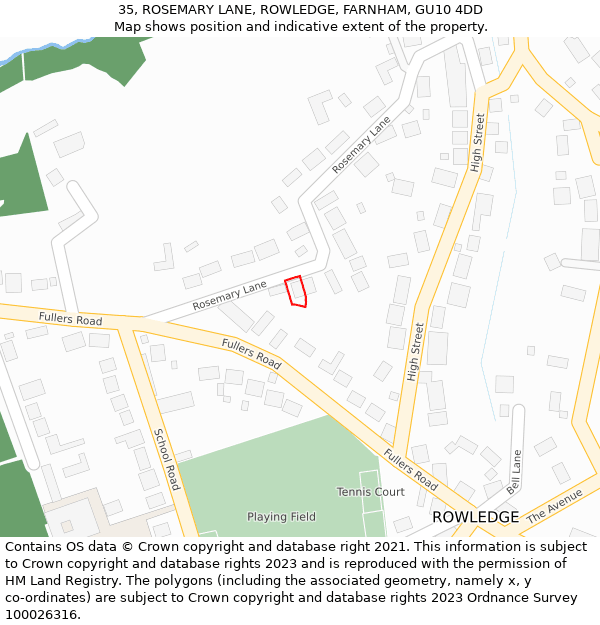 35, ROSEMARY LANE, ROWLEDGE, FARNHAM, GU10 4DD: Location map and indicative extent of plot