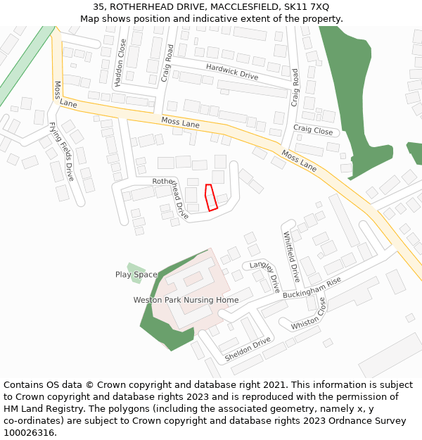 35, ROTHERHEAD DRIVE, MACCLESFIELD, SK11 7XQ: Location map and indicative extent of plot