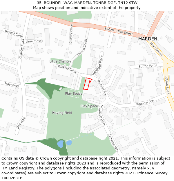 35, ROUNDEL WAY, MARDEN, TONBRIDGE, TN12 9TW: Location map and indicative extent of plot