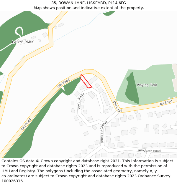 35, ROWAN LANE, LISKEARD, PL14 6FG: Location map and indicative extent of plot