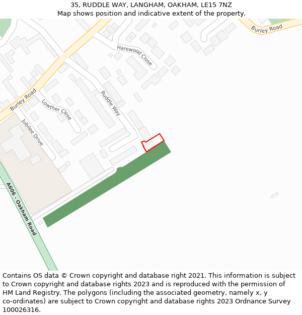 35, RUDDLE WAY, LANGHAM, OAKHAM, LE15 7NZ: Location map and indicative extent of plot