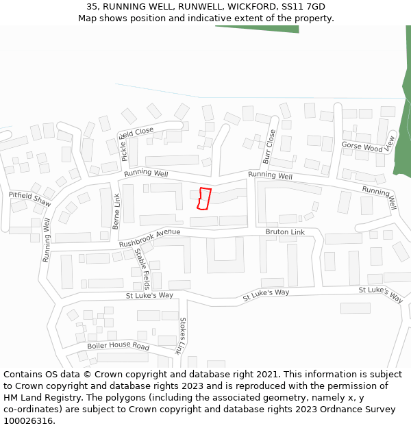 35, RUNNING WELL, RUNWELL, WICKFORD, SS11 7GD: Location map and indicative extent of plot