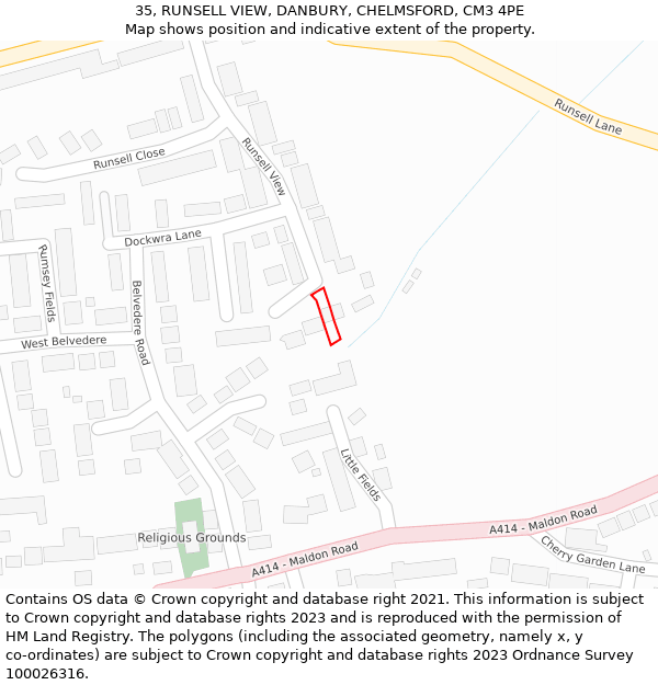 35, RUNSELL VIEW, DANBURY, CHELMSFORD, CM3 4PE: Location map and indicative extent of plot