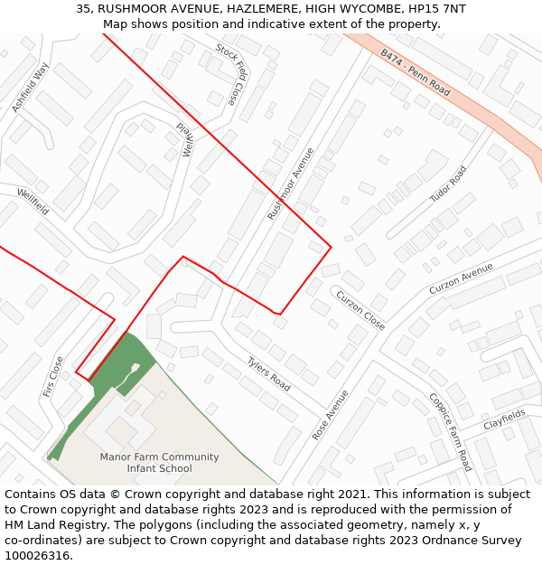 35, RUSHMOOR AVENUE, HAZLEMERE, HIGH WYCOMBE, HP15 7NT: Location map and indicative extent of plot