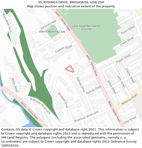 35, RYDINGS DRIVE, BRIGHOUSE, HD6 2DA: Location map and indicative extent of plot