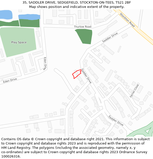 35, SADDLER DRIVE, SEDGEFIELD, STOCKTON-ON-TEES, TS21 2BF: Location map and indicative extent of plot
