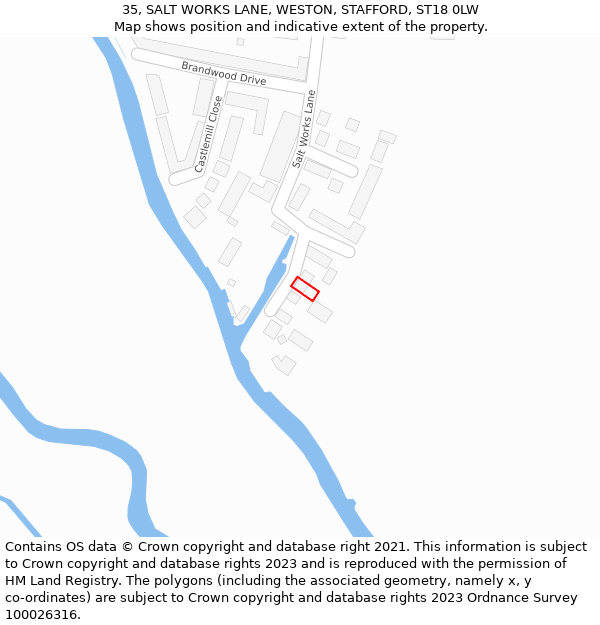 35, SALT WORKS LANE, WESTON, STAFFORD, ST18 0LW: Location map and indicative extent of plot