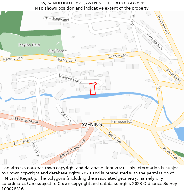 35, SANDFORD LEAZE, AVENING, TETBURY, GL8 8PB: Location map and indicative extent of plot