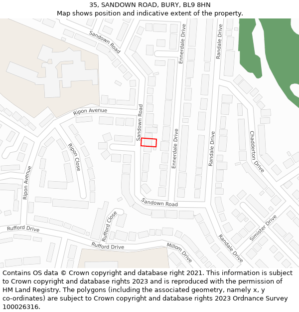 35, SANDOWN ROAD, BURY, BL9 8HN: Location map and indicative extent of plot