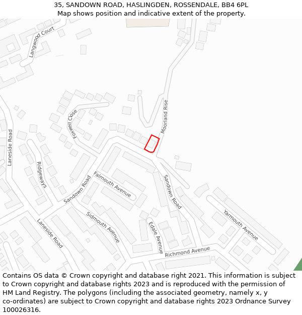35, SANDOWN ROAD, HASLINGDEN, ROSSENDALE, BB4 6PL: Location map and indicative extent of plot